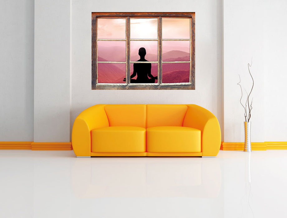 Meditierender Mensch in den Bergen 3D Wandtattoo Fenster Wand