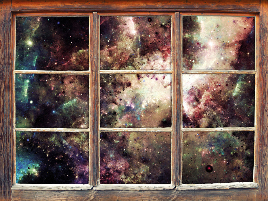 Bunte Nebelgalaxie und Sterne  3D Wandtattoo Fenster