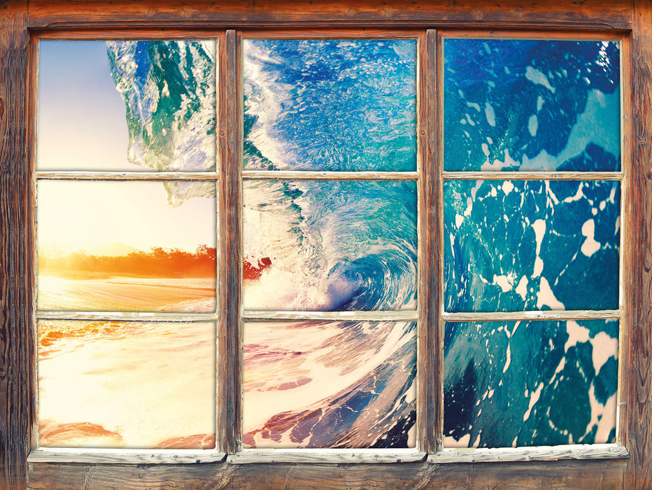Riesen Welle bei Sonnenaufgang  3D Wandtattoo Fenster