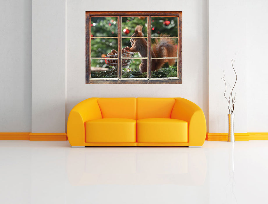 Eichhörnchen 3D Wandtattoo Fenster Wand