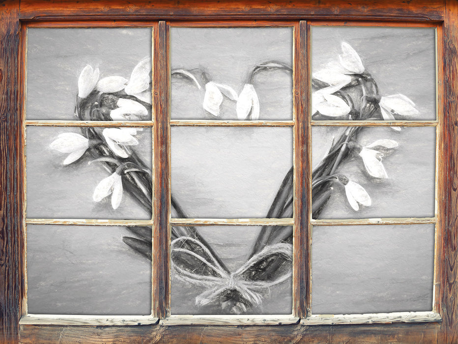 Herz aus Blumen Kunst 3D Wandtattoo Fenster