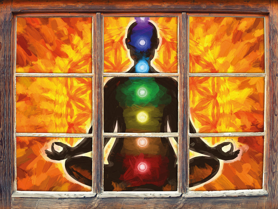 Meditation mit den 7 Chakren Kunst 3D Wandtattoo Fenster