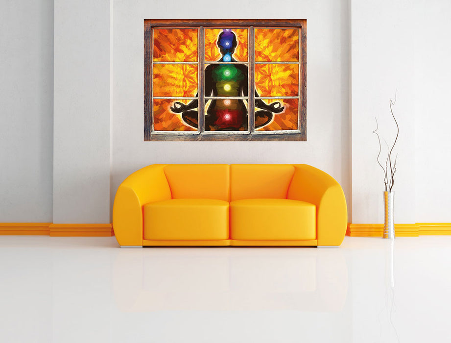 Meditation mit den 7 Chakren Kunst 3D Wandtattoo Fenster Wand