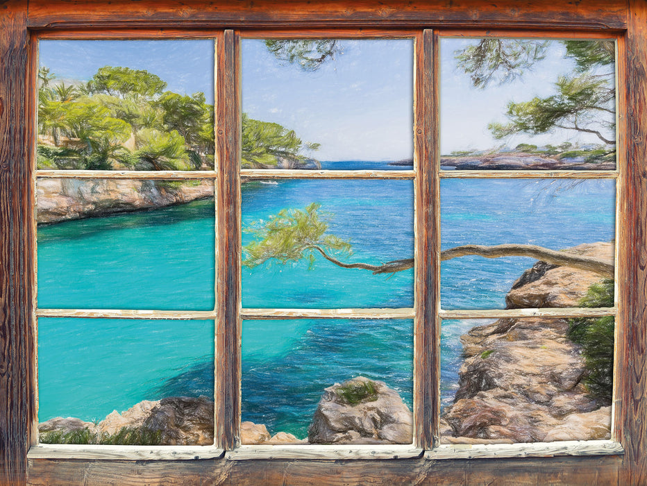 Mallorca Bay Cove 3D Wandtattoo Fenster