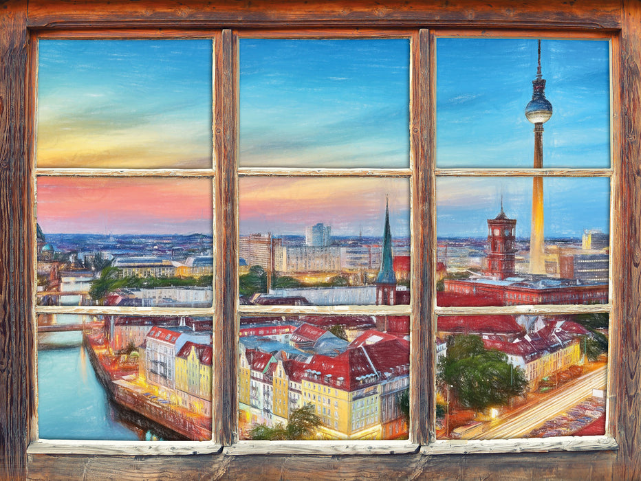 Berlin City Panorama 3D Wandtattoo Fenster
