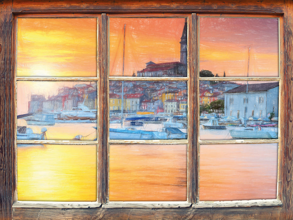 Kroatische Hafenstadt 3D Wandtattoo Fenster