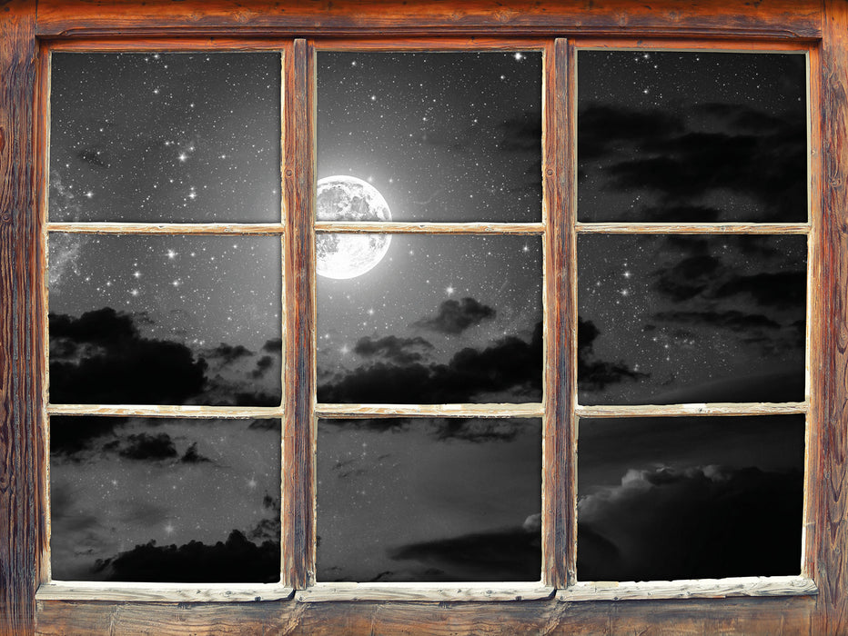 Leuchtender Mond am Nachthimmel B&W 3D Wandtattoo Fenster