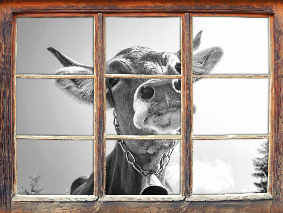 Portrait einer Kuh B&W 3D Wandtattoo Fenster