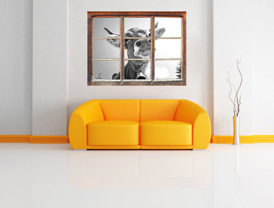 Portrait einer Kuh B&W 3D Wandtattoo Fenster Wand