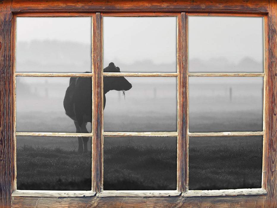 fressende Kuh auf der Weide 3D Wandtattoo Fenster