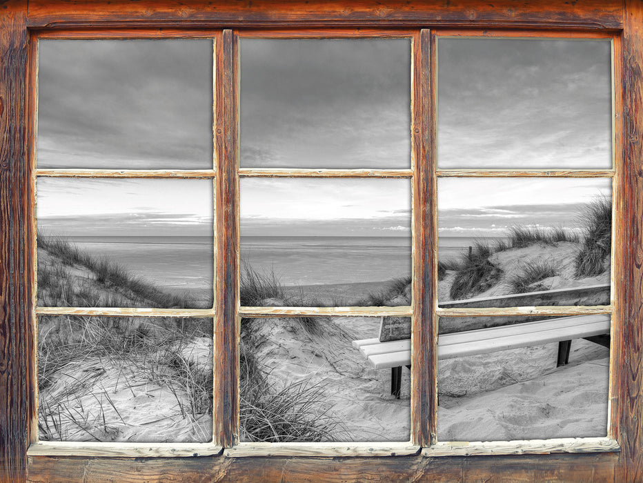 Blick auf das Meer B&W 3D Wandtattoo Fenster