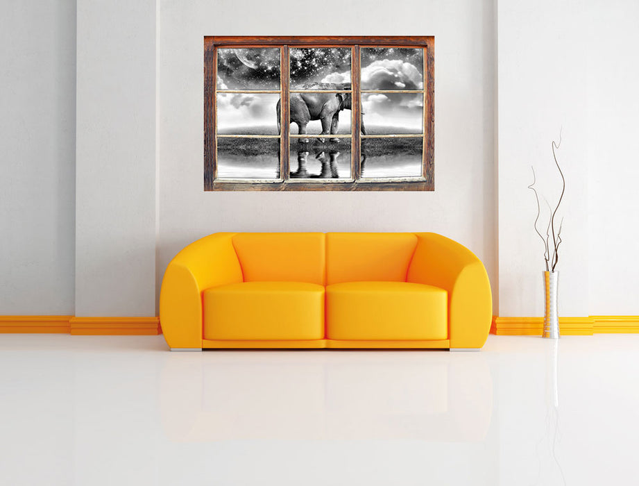 Elefant, Wiese, Himmel, Afrika 3D Wandtattoo Fenster Wand
