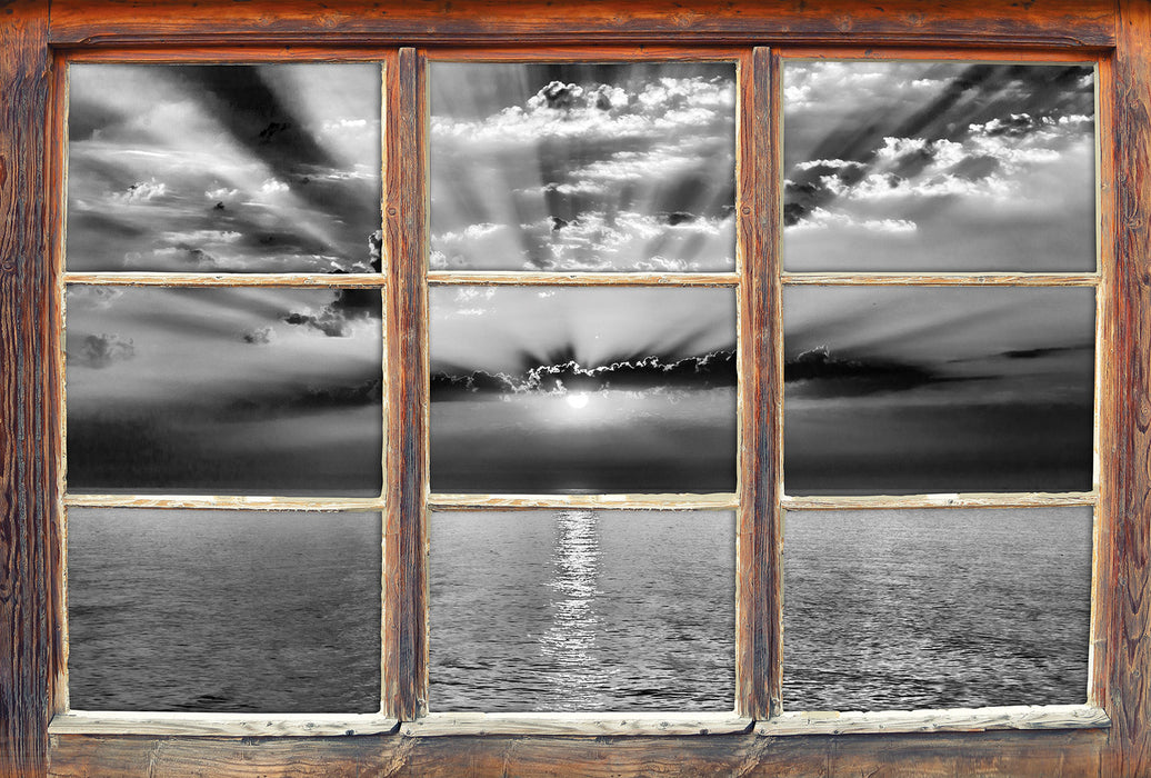 Meer im Sonnenaufgang B&W 3D Wandtattoo Fenster