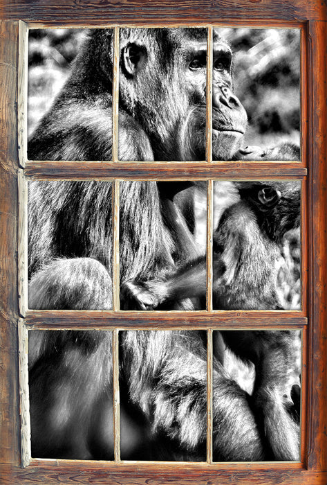 Gorilla-Baby küsst seine Mutter 3D Wandtattoo Fenster