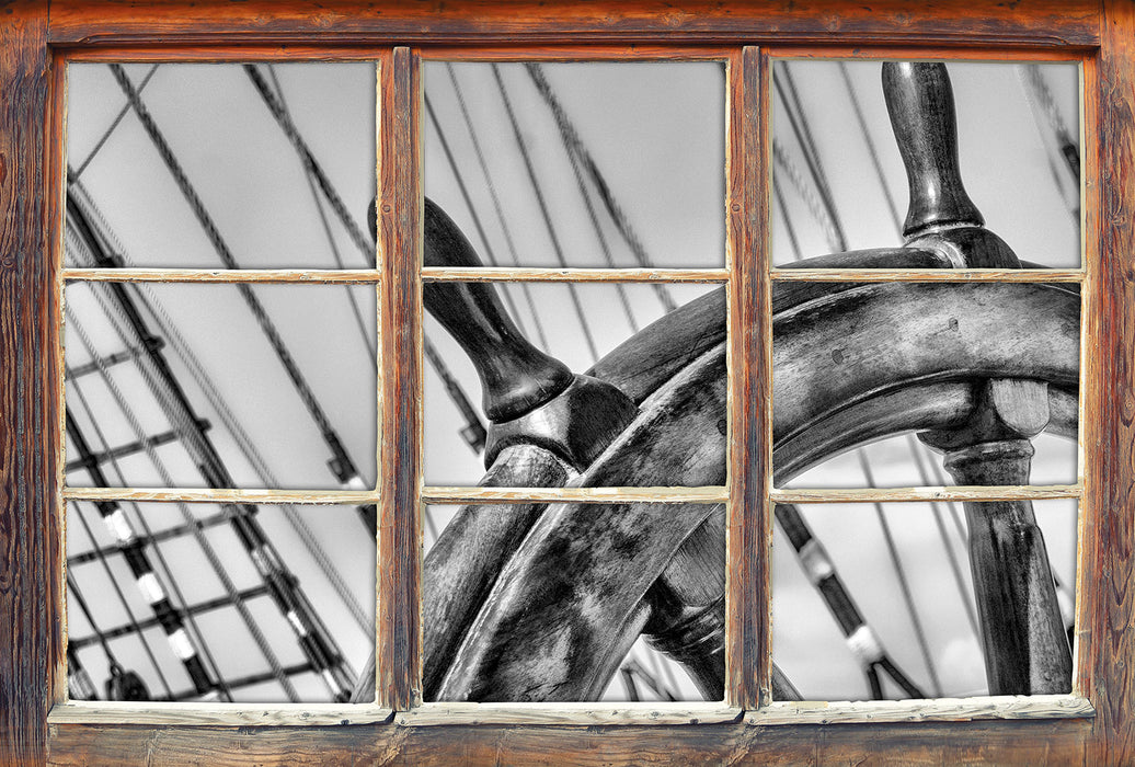 Steuerrad auf dem Schiff 3D Wandtattoo Fenster