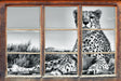 Gepard in Savanne B&W 3D Wandtattoo Fenster