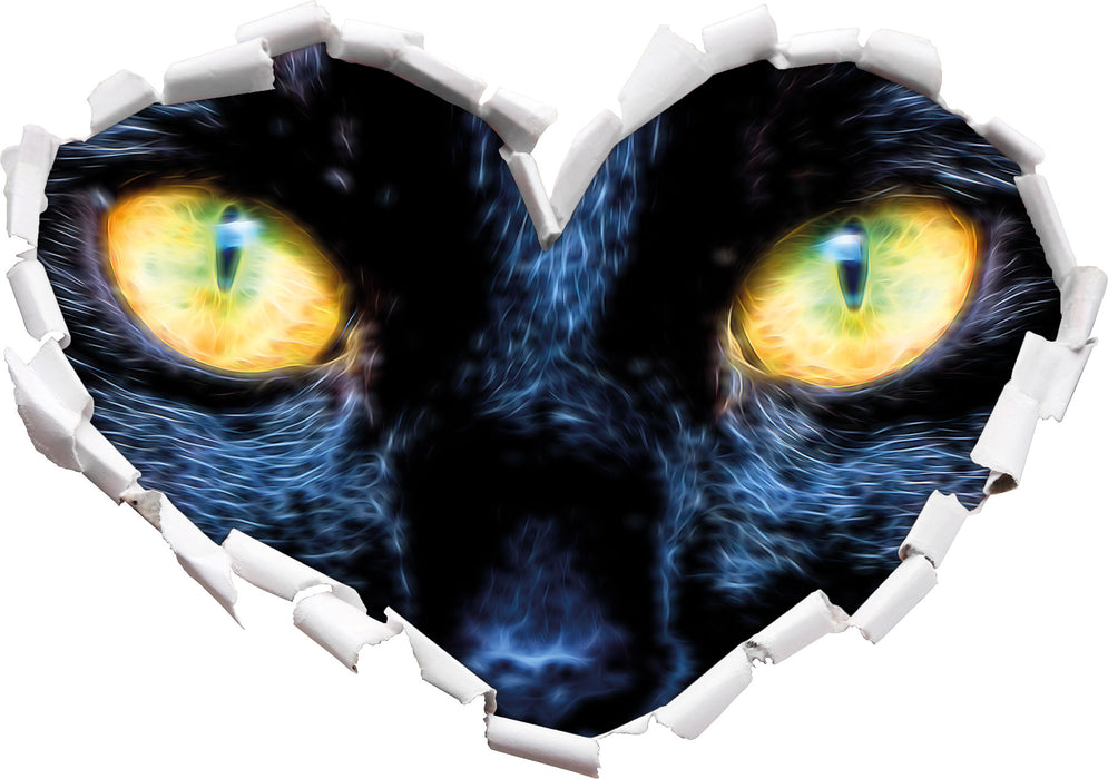 Schwarze Katze mit gelben Augen  3D Wandtattoo Herz