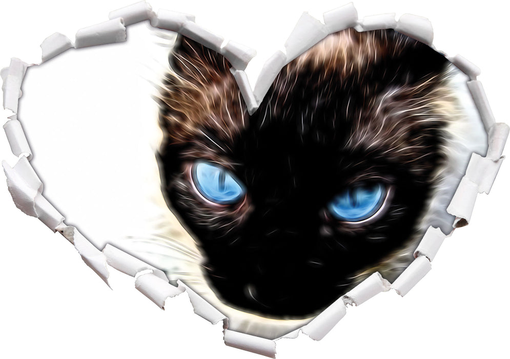 Schwarze elegante Katze  3D Wandtattoo Herz