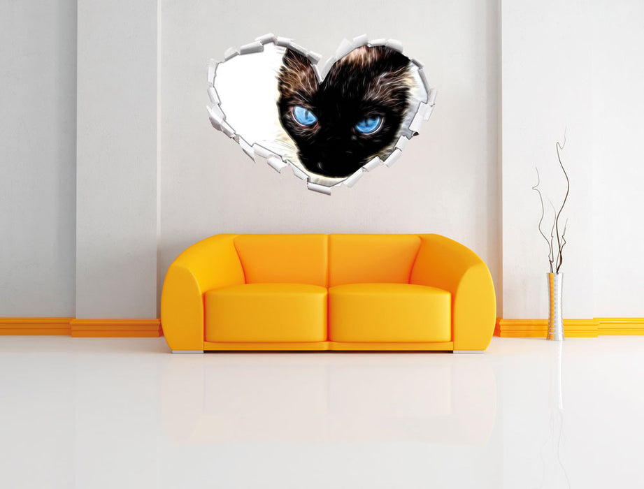 Schwarze elegante Katze 3D Wandtattoo Herz Wand