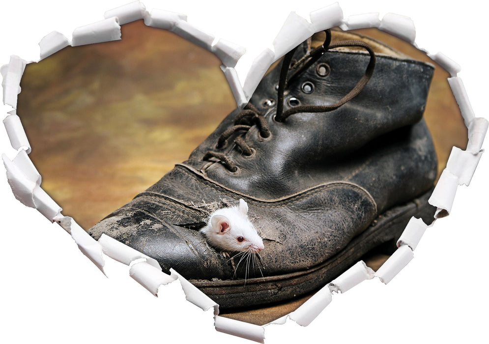 Maus in schwarzem Schuh  3D Wandtattoo Herz