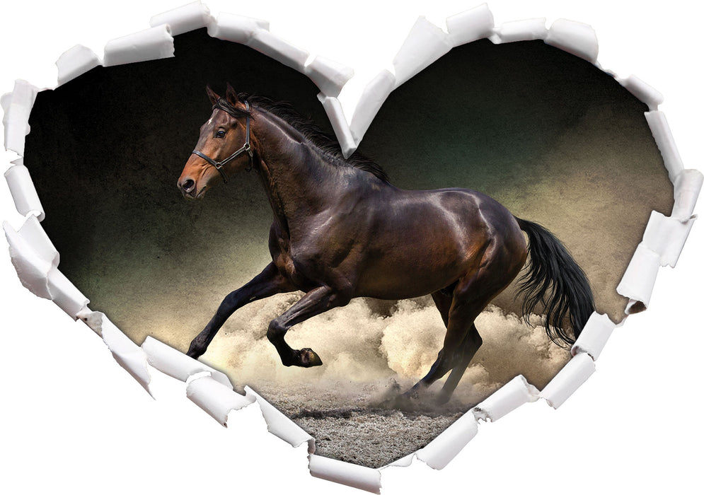 Anmutiges dunkles Pferd  3D Wandtattoo Herz