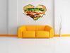 Köstlicher Burger auf Holztisch 3D Wandtattoo Herz Wand