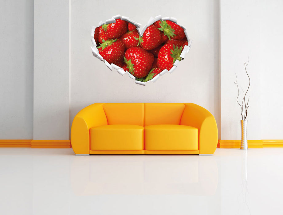 Leckere frische Erdbeeren 3D Wandtattoo Herz Wand