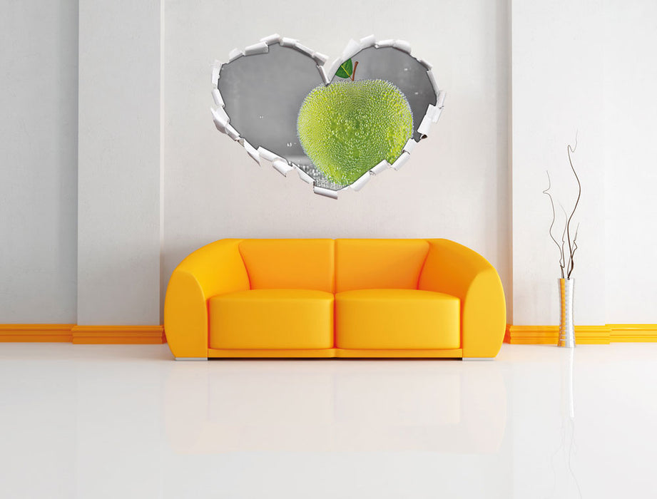 Grüner leckerer Apfel im Wasser 3D Wandtattoo Herz Wand