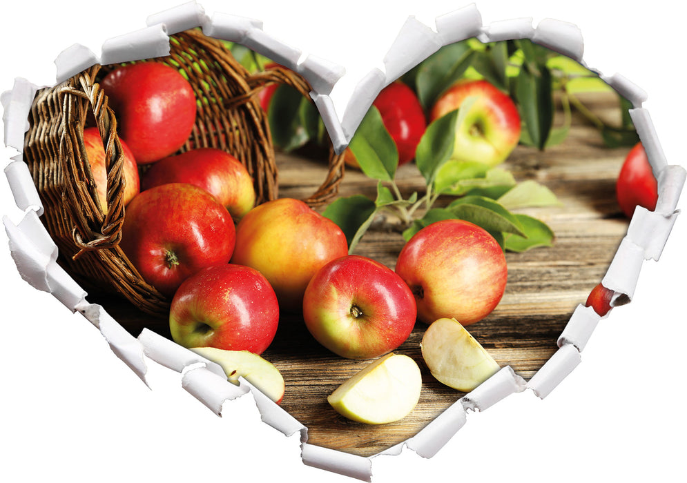 Korb mit Äpfeln  3D Wandtattoo Herz