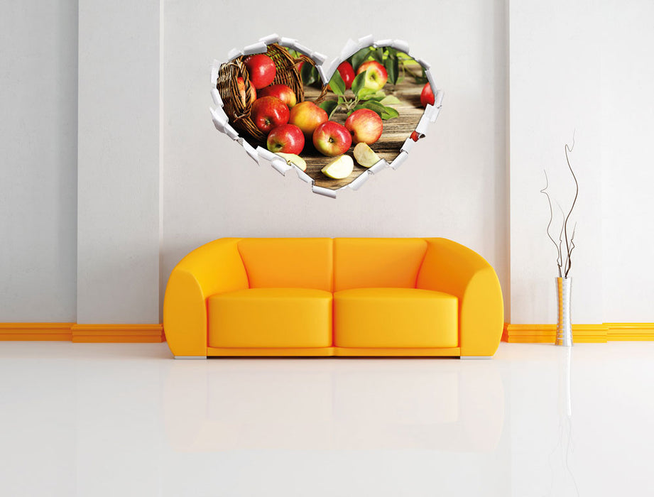 Korb mit Äpfeln 3D Wandtattoo Herz Wand