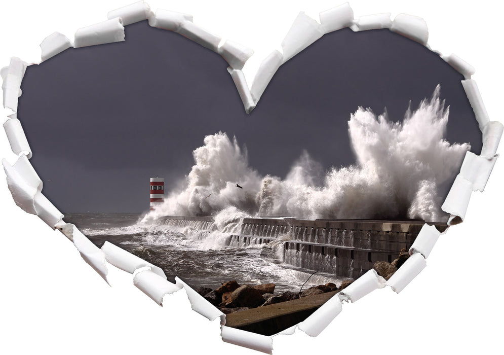 Aufbrausende Wellen an Küste  3D Wandtattoo Herz