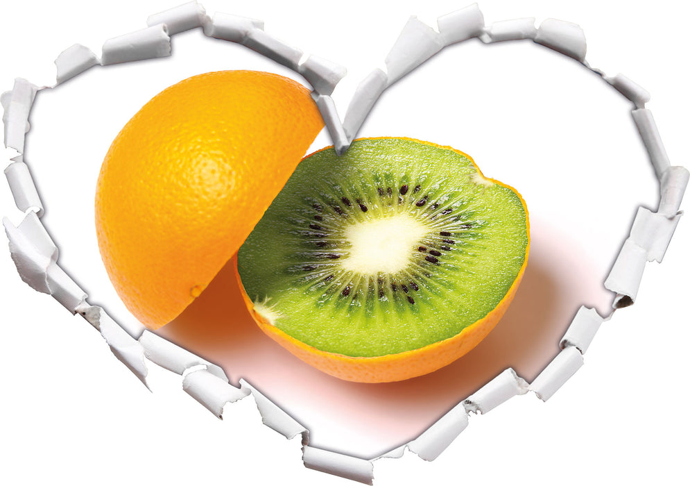 Leckere Kiwi mit Orangenschale  3D Wandtattoo Herz