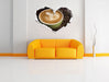 Cappucino zwischen Kaffeebohnen 3D Wandtattoo Herz Wand