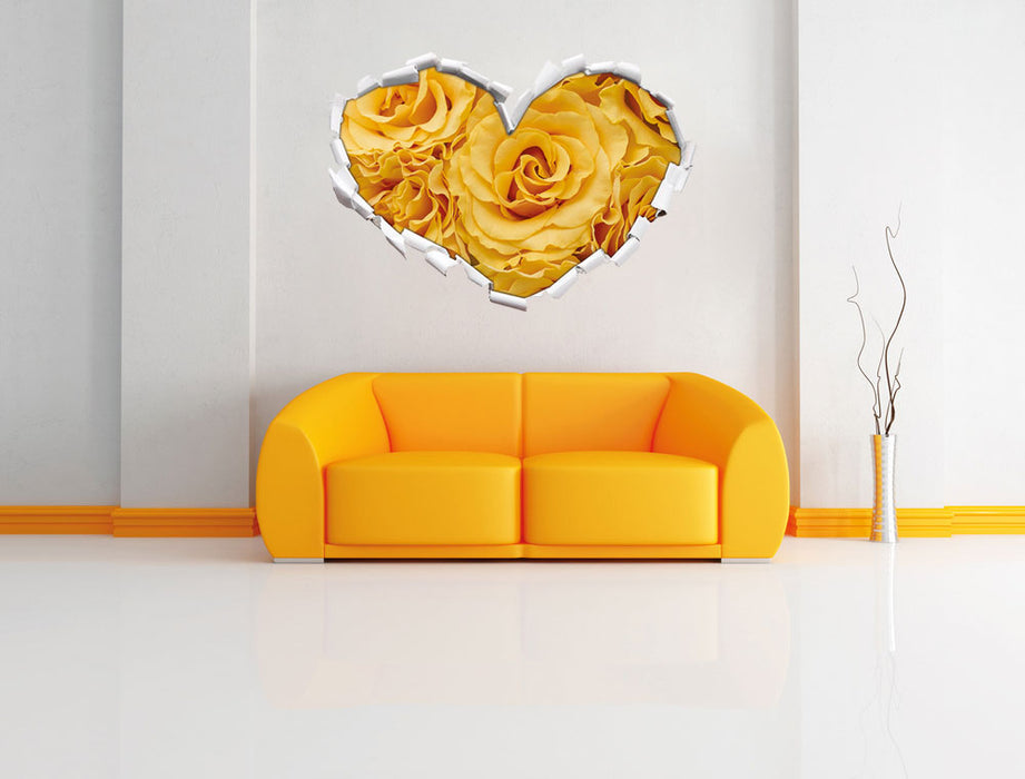 Wunderschöne gelbe Blüten 3D Wandtattoo Herz Wand