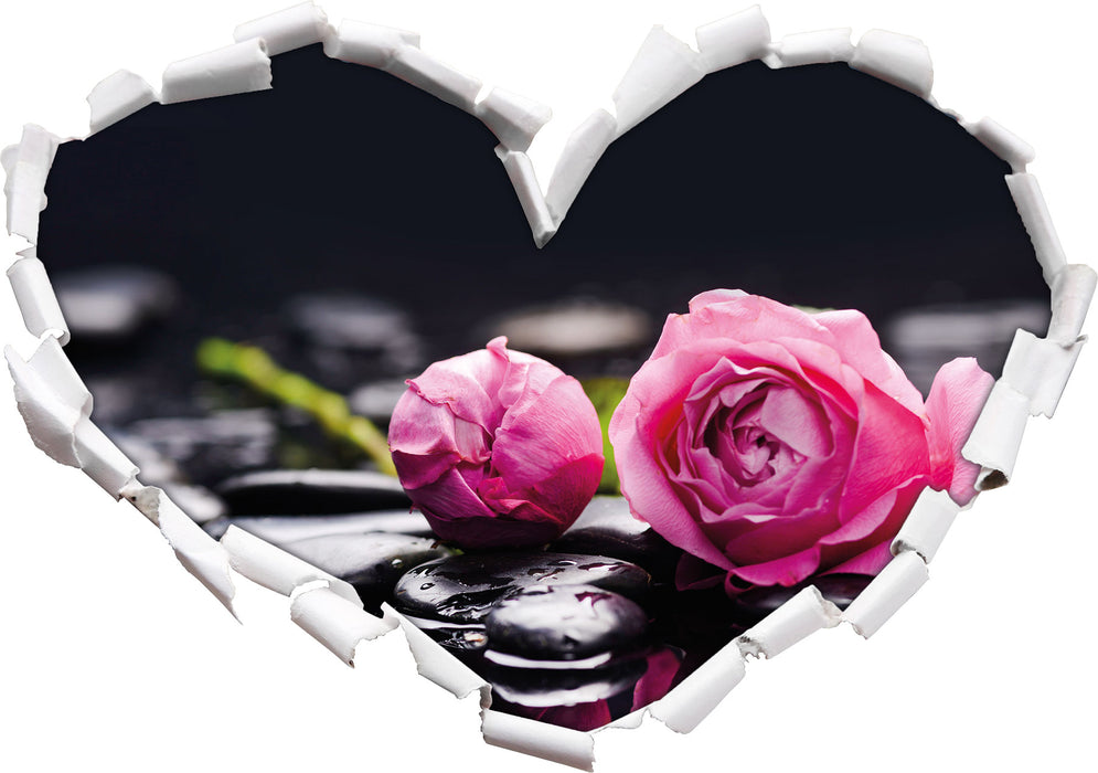 Rosa Rosenblüte Hintergrund  3D Wandtattoo Herz