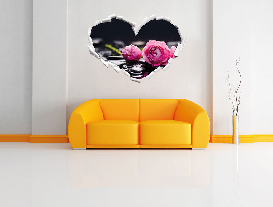 Rosa Rosenblüte Hintergrund 3D Wandtattoo Herz Wand