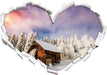 Holzhütte im Schnee  3D Wandtattoo Herz