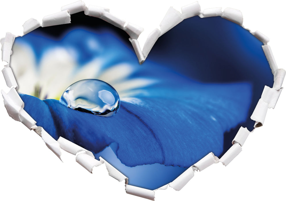 Wassertropfen auf blauer Blüte  3D Wandtattoo Herz