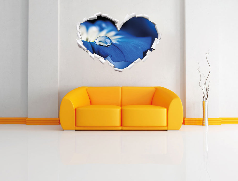 Wassertropfen auf blauer Blüte 3D Wandtattoo Herz Wand