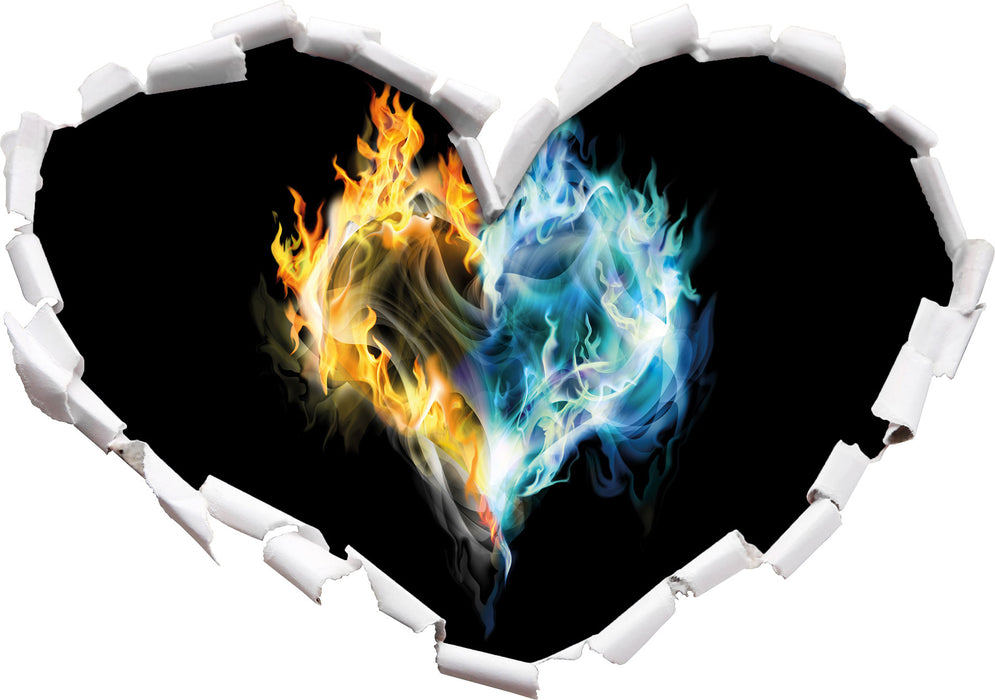 Dark Herz aus Feuer und Wasser  3D Wandtattoo Herz