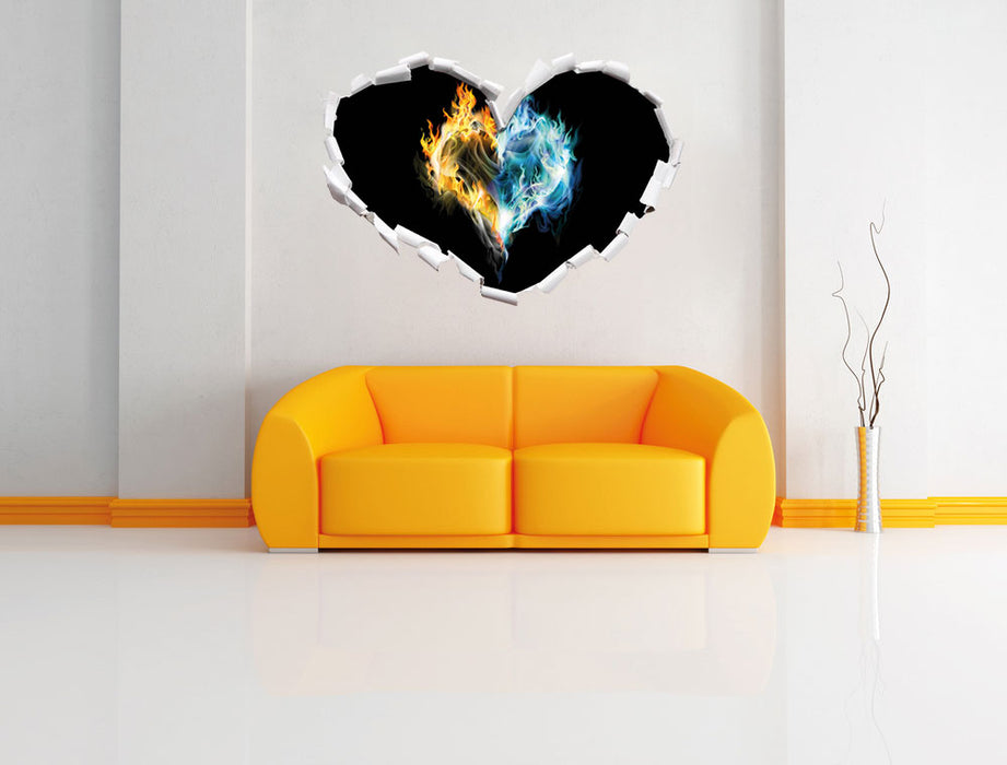 Dark Herz aus Feuer und Wasser 3D Wandtattoo Herz Wand