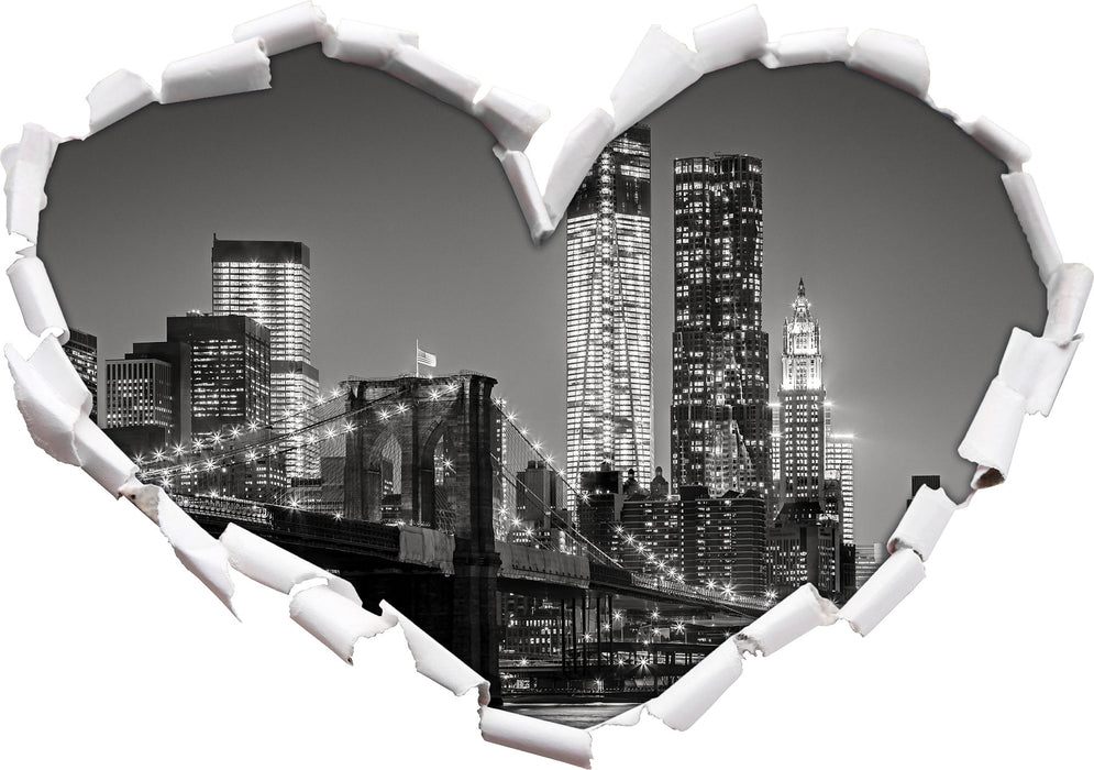 New York City Skyline bei Nacht 3D Wandtattoo Herz