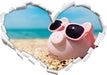 Schweinchen am Strand  3D Wandtattoo Herz