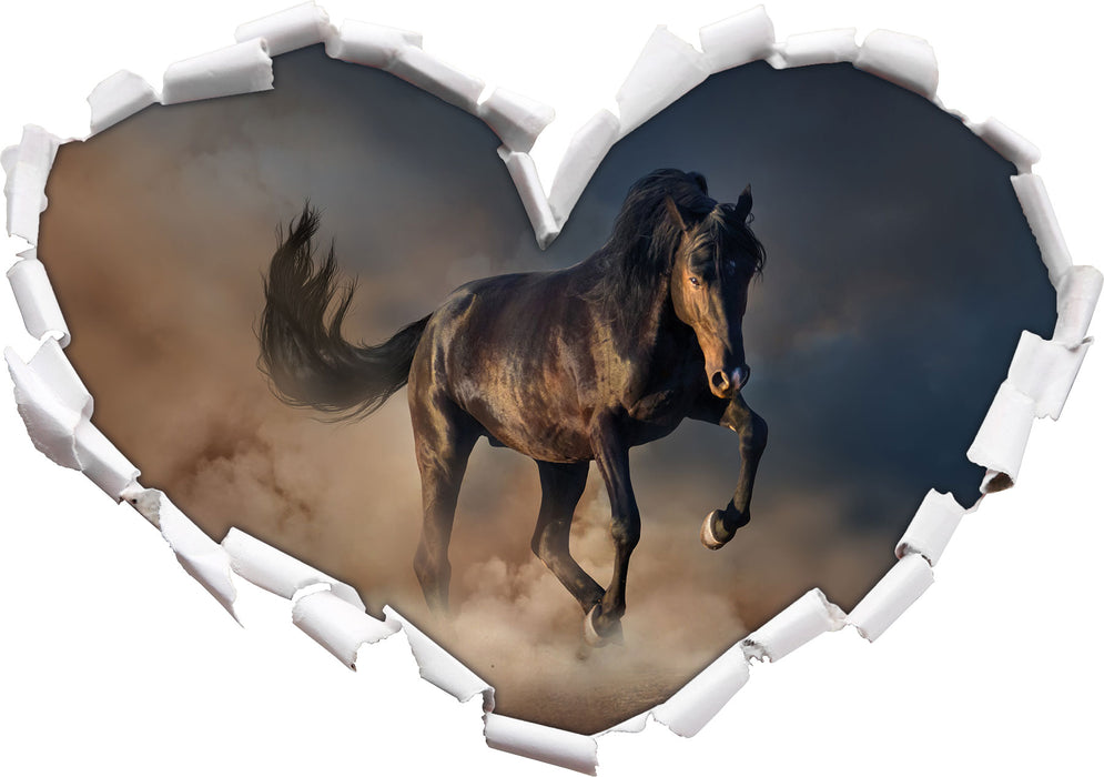 Schwarzes Pferd  3D Wandtattoo Herz