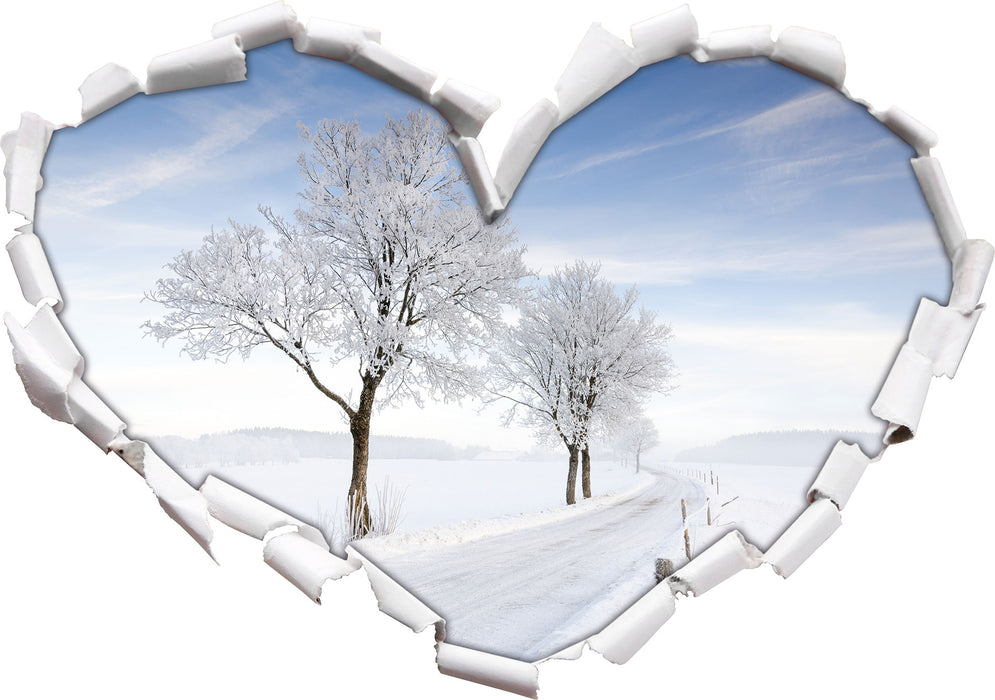 Baum im Schnee  3D Wandtattoo Herz