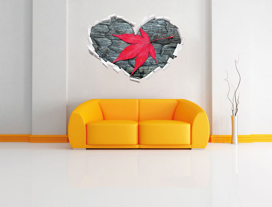Blatt auf Holz Natur 3D Wandtattoo Herz Wand