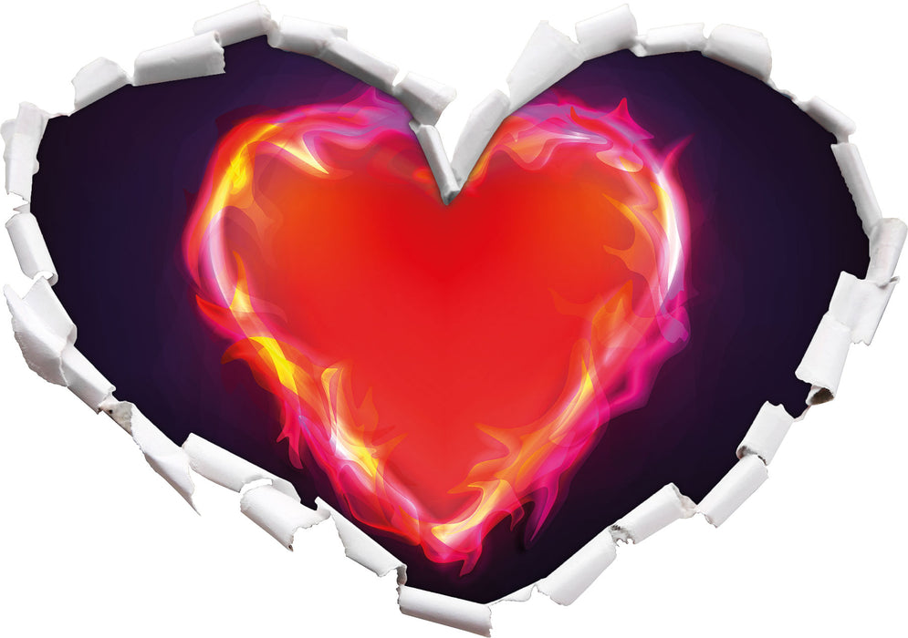 Herz aus Feuer  3D Wandtattoo Herz