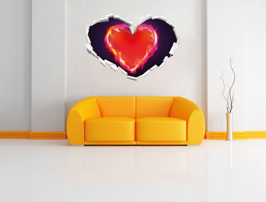 Herz aus Feuer 3D Wandtattoo Herz Wand