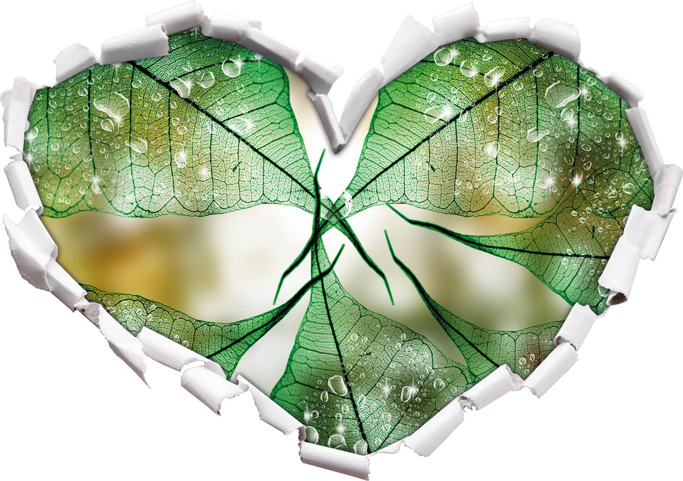 Grüne Blätter  3D Wandtattoo Herz