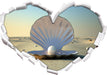 Perlenmuschel am Strand  3D Wandtattoo Herz
